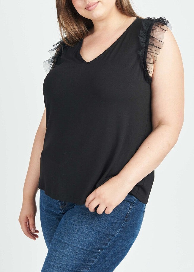 Anais Ruffle Lace Black Top, BLACK / Black, alternate image number null