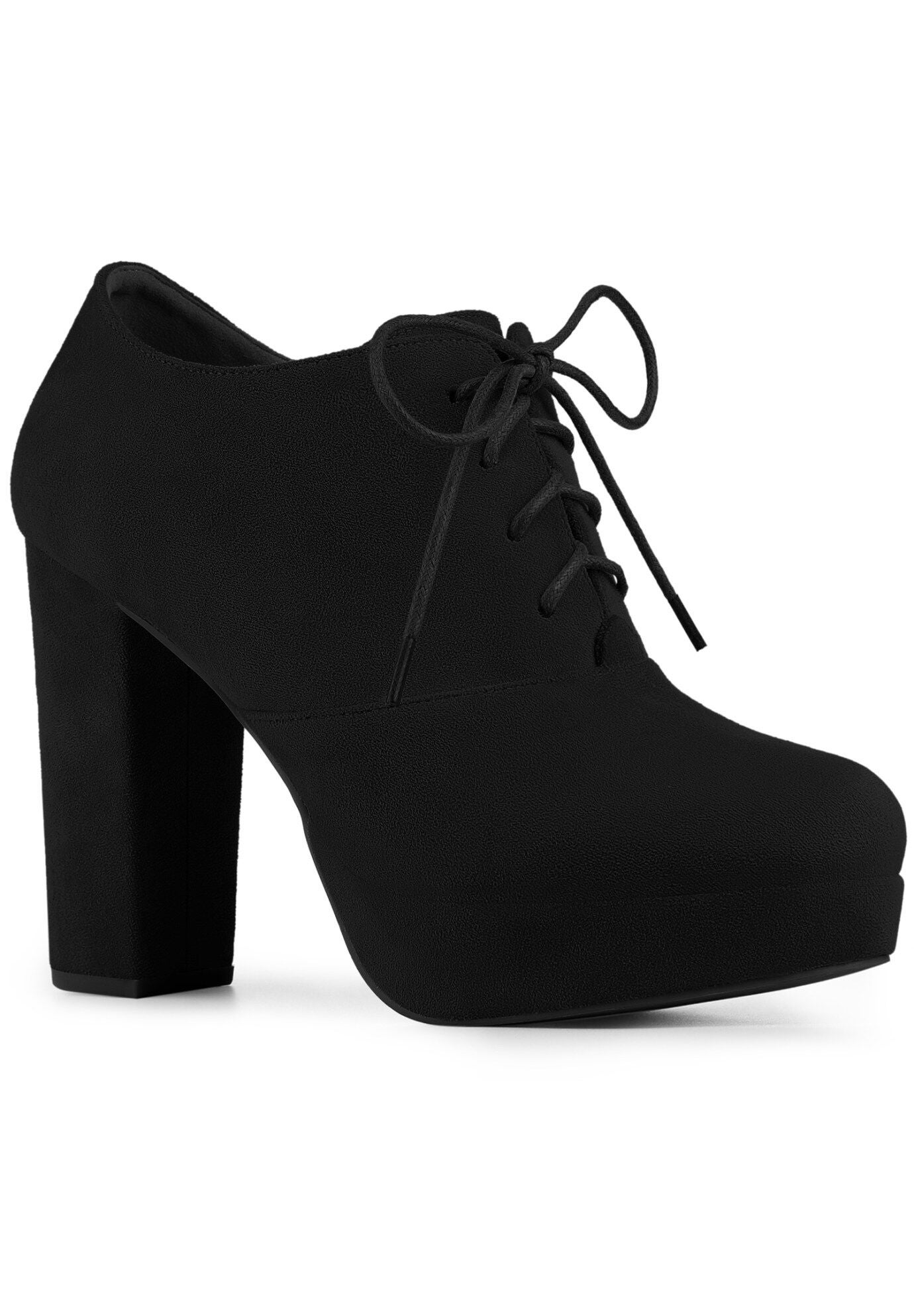 Platform Chunky Heel Lace Up Ankle Booties, Black / Black, hi-res image number 0