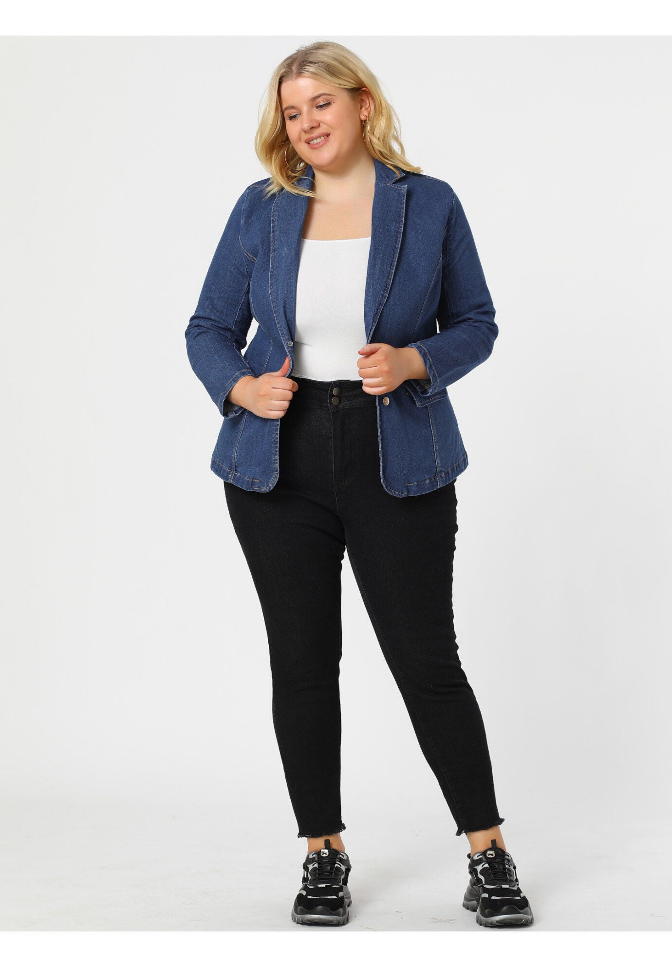 ELEGANT JEAN LAPEL BLAZER DENIM JACKET, Sky Blue / Light Blue, alternate image number 1