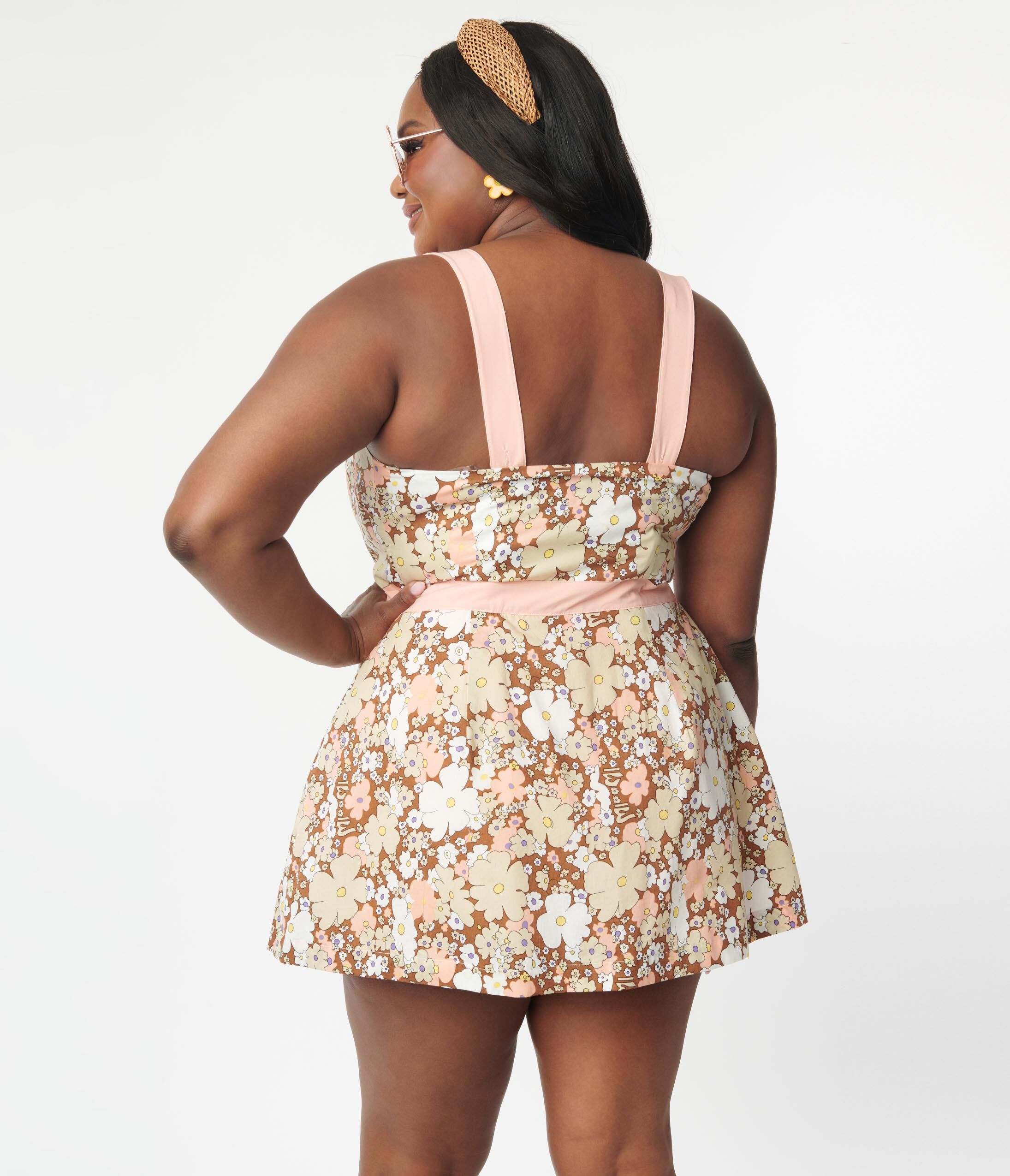 Smak Parlour Pink & Brown Floral Sweet & Sassy Skirted Romper, Brown Floral / Brown, alternate image number 2