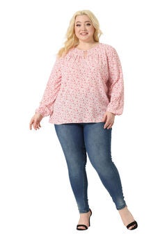 Chiffon Long Sleeve Keyhole Blouse Floral Top