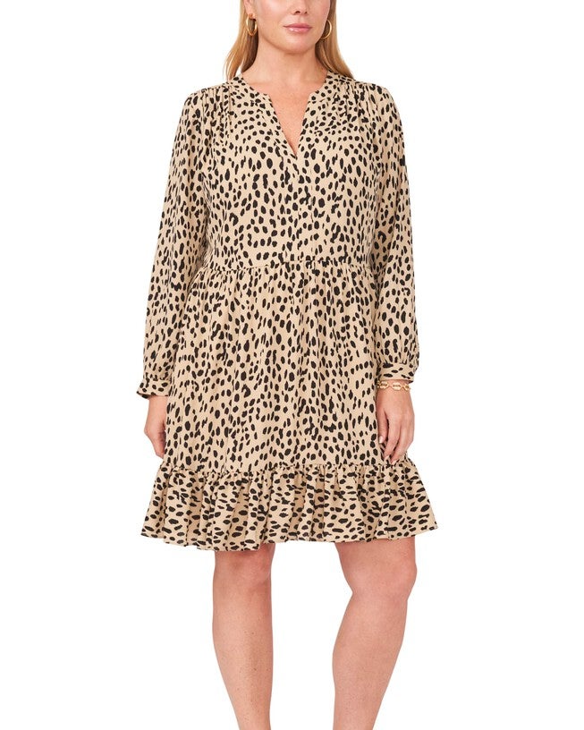 Linda Split Neck Animal Dress, KHAKI HAZE / Tan, hi-res image number null