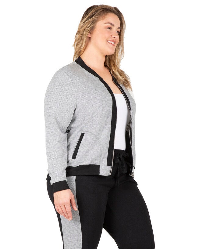 Alexis French Terry Zip Front Baseball Jacket, GREYBLACK / Light Grey, alternate image number 2