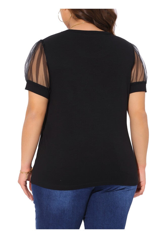 Mesh Short Sleeve Summer Blouse Top, Black / Black, alternate image number 3