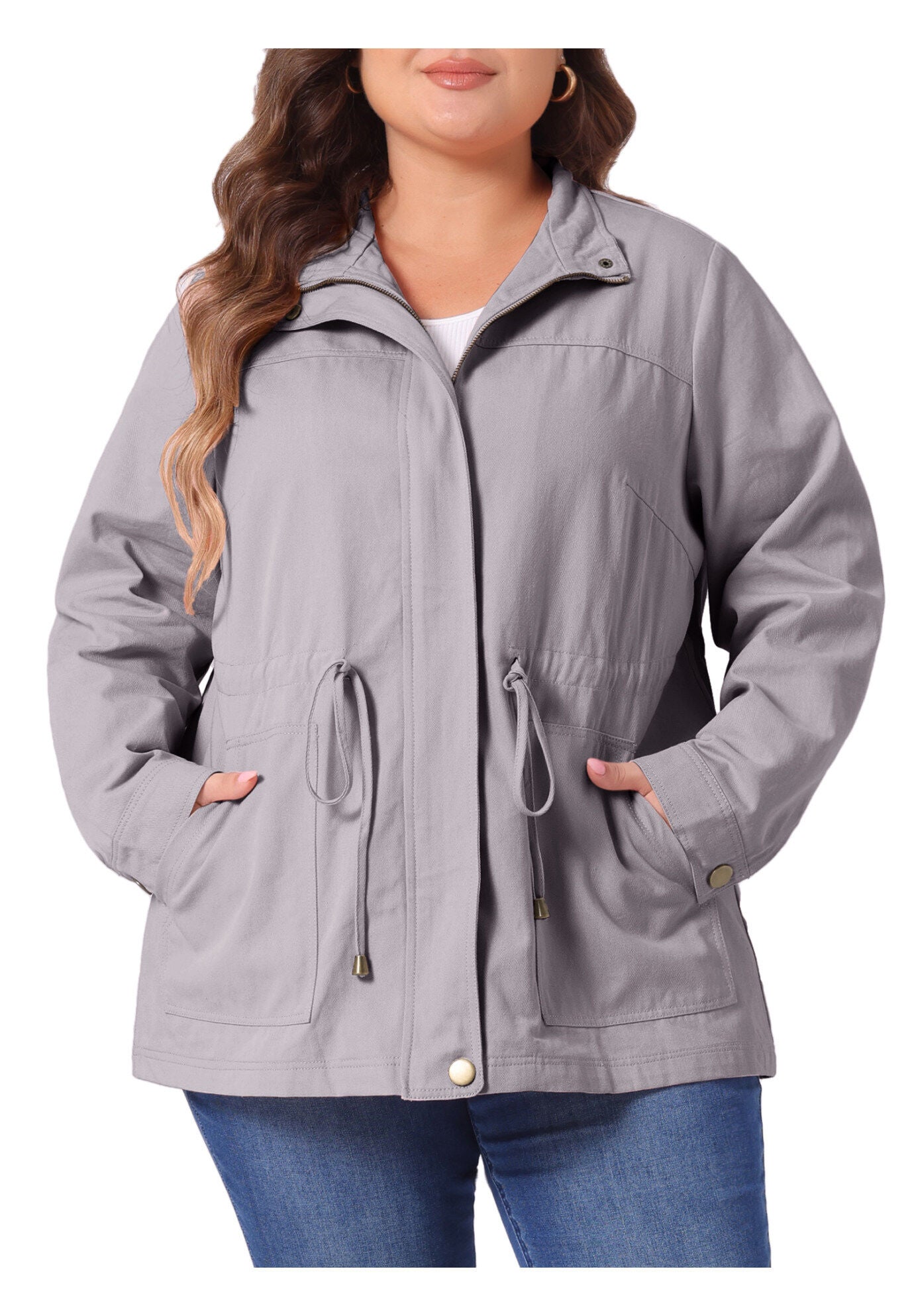 LIGHTWEIGHT ANORAK DRAWSTRING UTILITY JACKET, Light Grey / Light Grey, alternate image number 1
