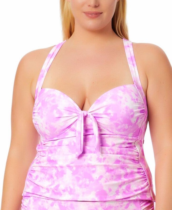 California Waves Women's Plus Tie Dye Molded Cup Tankini Top Swimsuit Pink Size 3X, Pink / Pink, hi-res image number 0