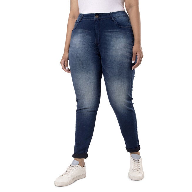 PLUS SIZE WOMEN SHADED CASUAL NAVY BLUE JEANS, , alternate image number 5