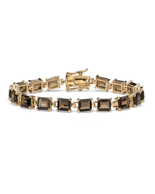 16 TCW Genuine Smoky Quartz Yellow Gold-Plated Tennis Bracelet 7.25 inches, Brown / Brown, hi-res image number null
