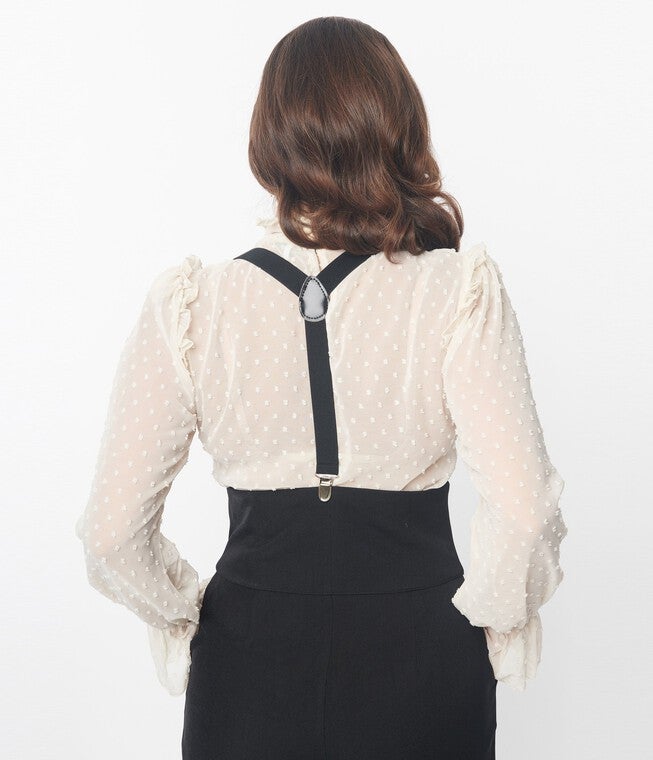 Unique Vintage Ivory Clip Dot Donna Blouse, Ivory / Ivory, alternate image number null