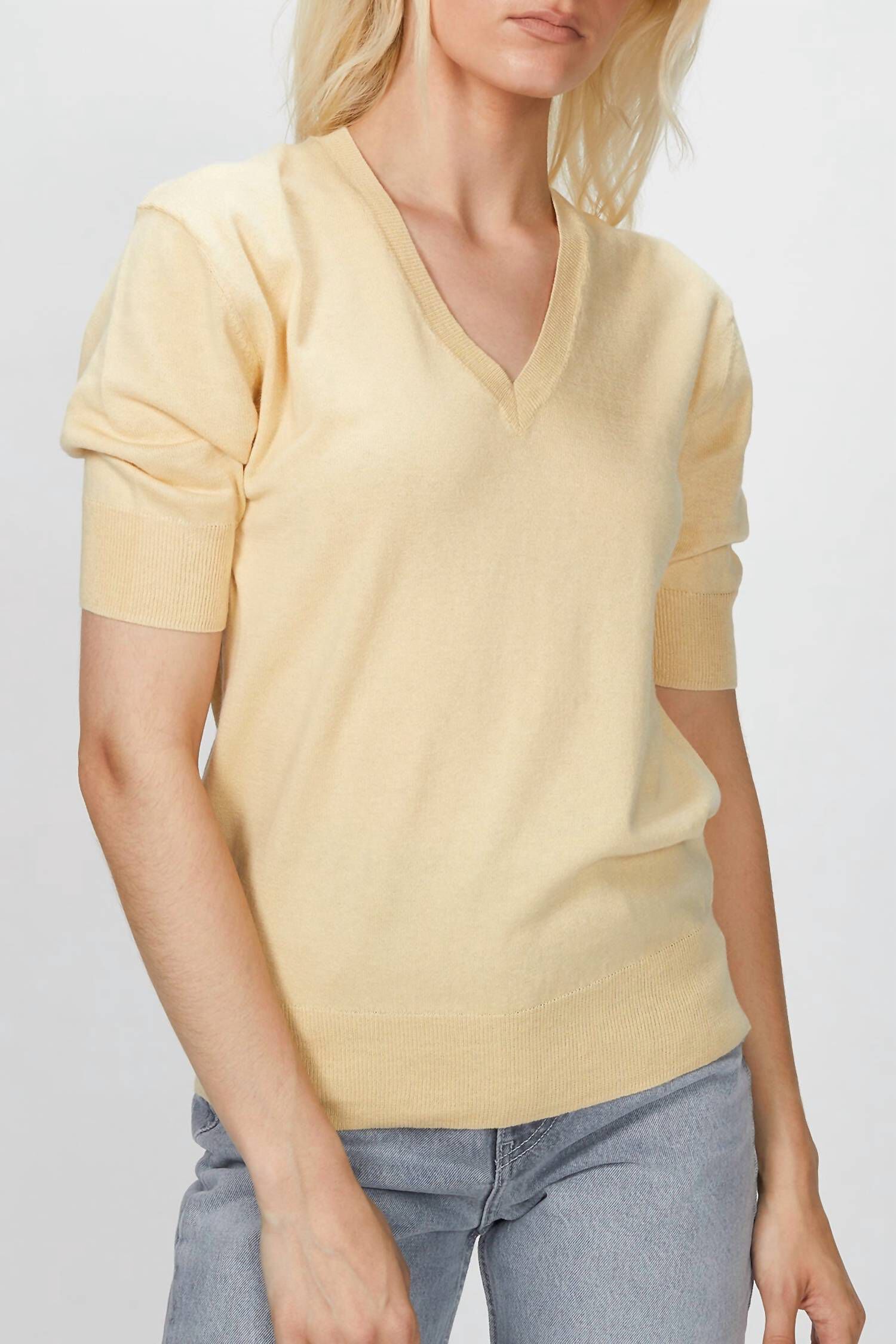 ELBOW V-NECK TOP IN HONEY, Honey / Yellow, hi-res image number 0