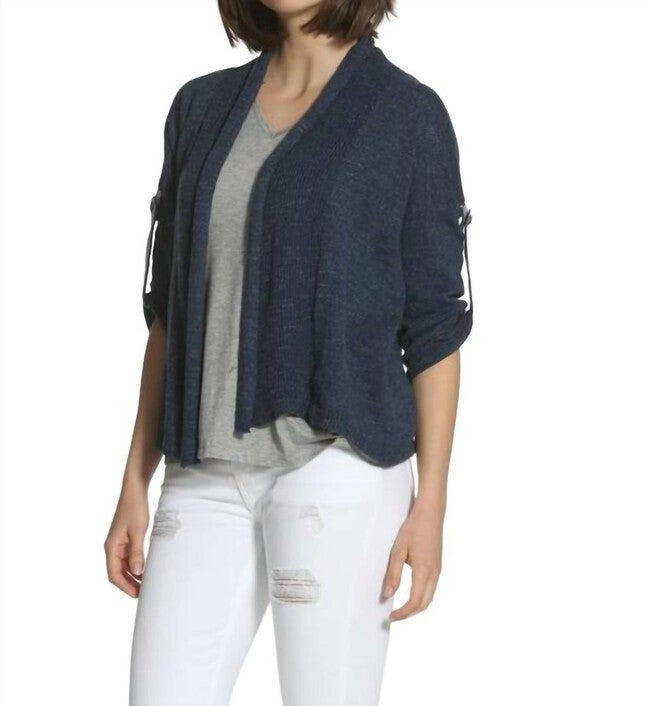 TAB SLEEVE CARDIGAN IN NAVY, Navy / Black, alternate image number null