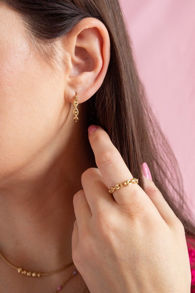 Frozen Mariner Chain Hoop Earrings, Gold / Gold, alternate image number 1