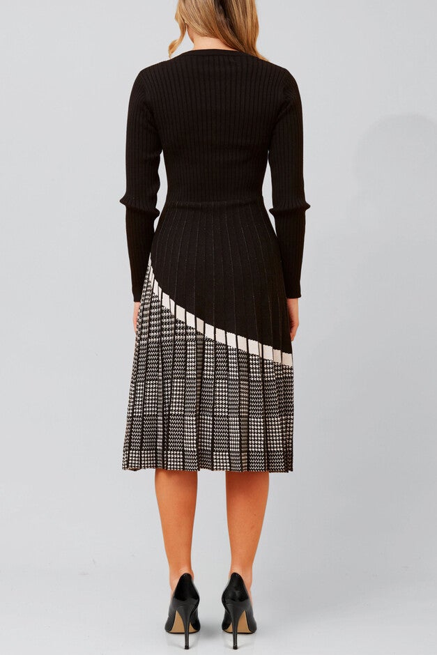 Leslie Dress Knit Prince De Galle Pleated Skirt, Black / Black, alternate image number 3