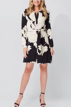 Annick - Vicky Short Shirt Dress Bold Floral Print Black White