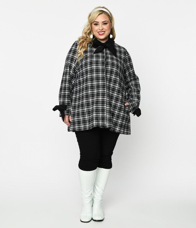 Smak Parlour Black & White Plaid Bows Topper Coat, Black White Plaid Bows / Black, hi-res image number 0