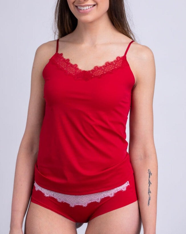 Soft Seamless Camisole with Lace, Jester Red / Red, alternate image number 2