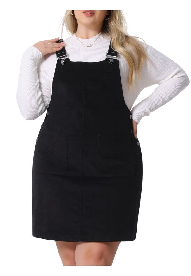Suspender Skirt Adjustable Strap Pinafore Corduroy Overalls Dress, Black / Black, alternate image number 1