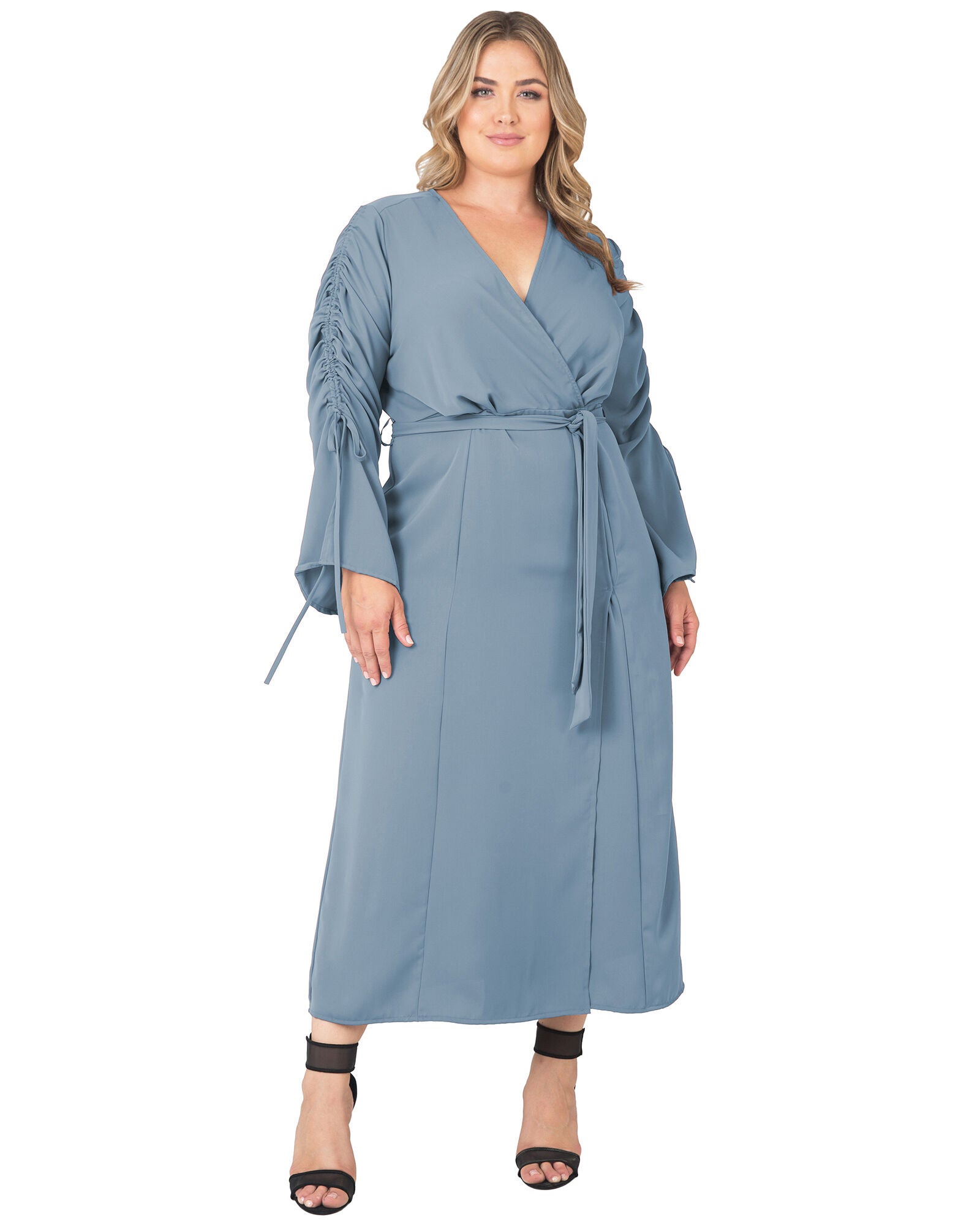 Standards & Practices Long Sleeve Maxi Wrap Dress, SLATE / Light Blue, alternate image number 3