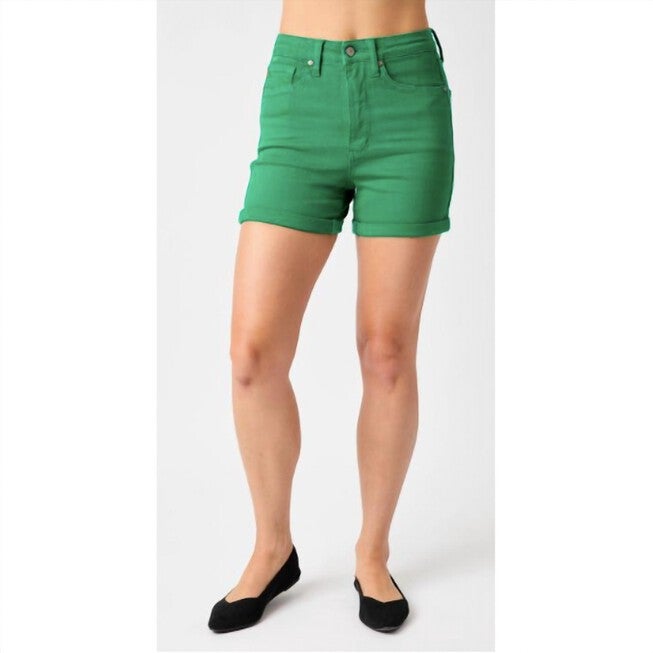 High Waist Tummy Control Garment Dyed Shorts In Kelly Green, Kelly Green / Kelly Green, hi-res image number 0