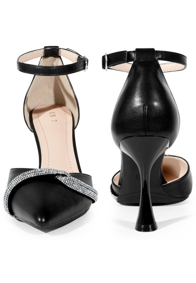 Rhinestone Wedding Shoes Bow Ankle Strap Stiletto Heels Pumps, Black / Black, alternate image number 1