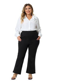 Bell Bottom Flare Leg Stretchy High Waist with Pockets Long Pants