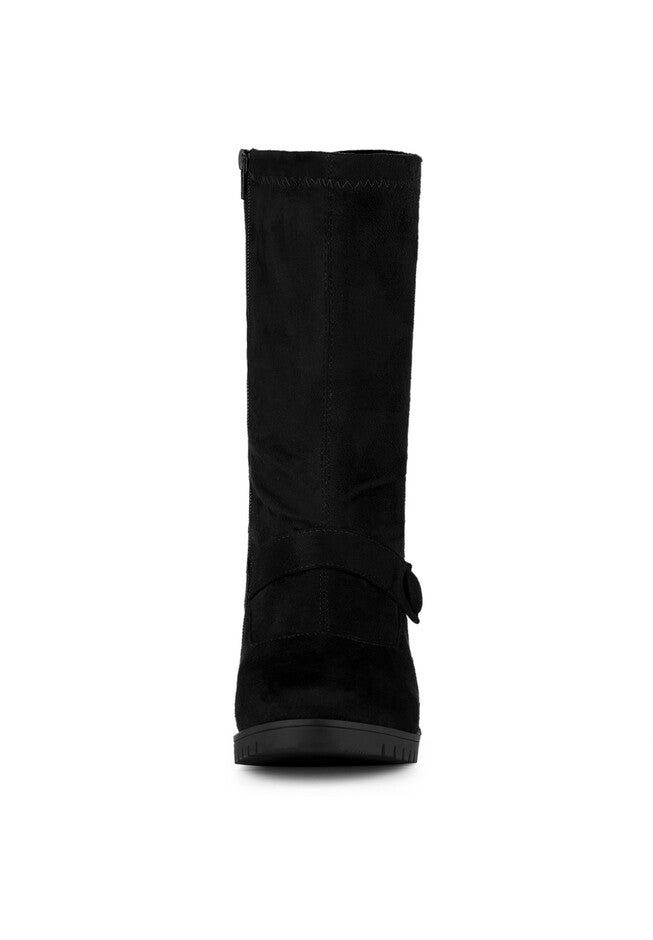 Mid Calf Chunky Heels Patent Leather GO GO Boots, Black / Black, alternate image number 1