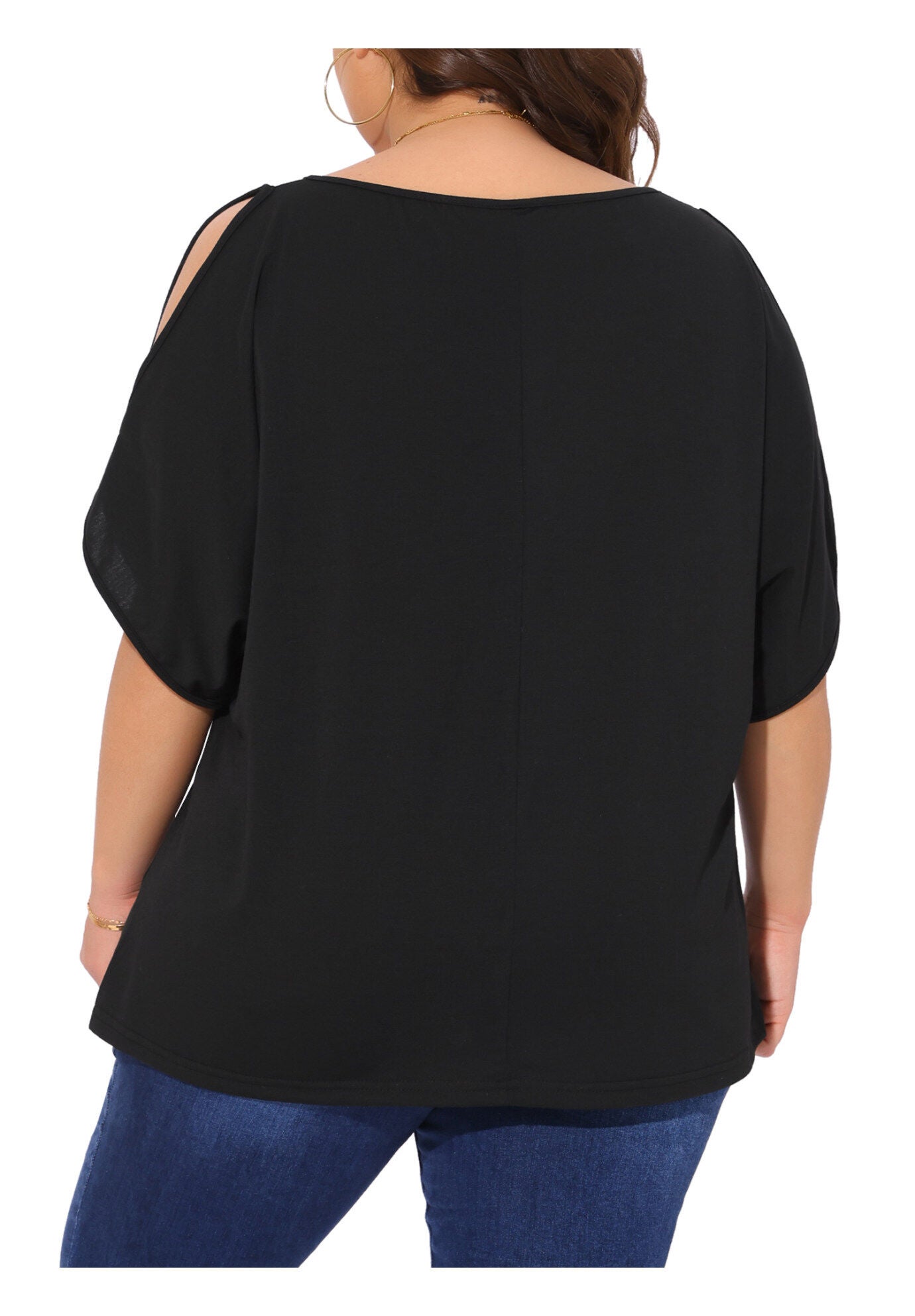 Cold Shoulder Short Sleeve T-Shirt Top, Black / Black, alternate image number 3