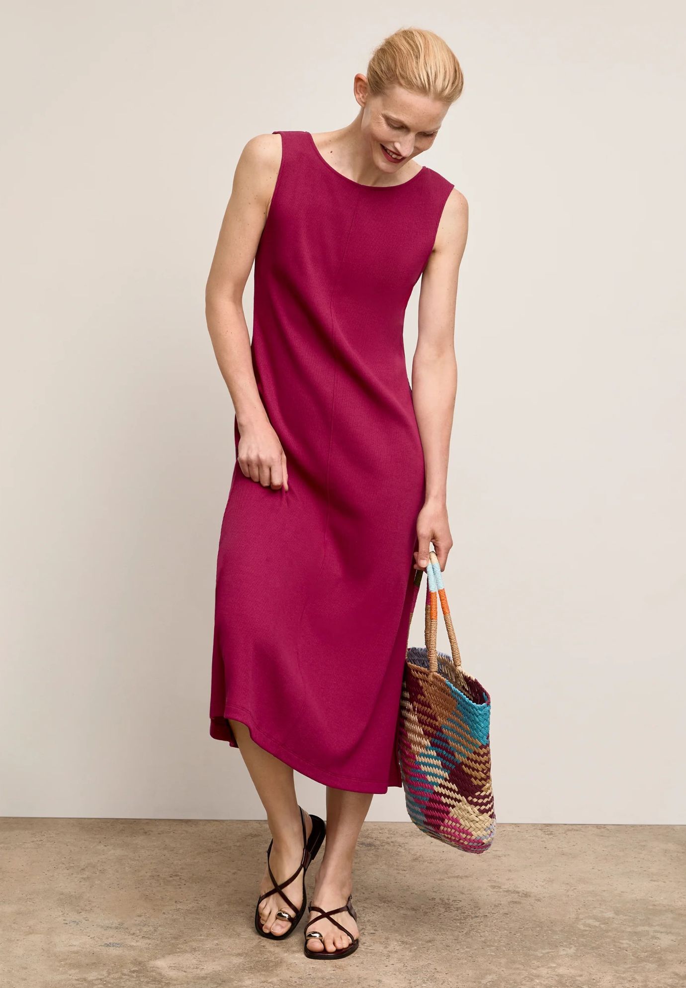 Milano Drape Dress - Plush Pima, Dark Fuchsia / Deep Fuchsia, alternate image number 3