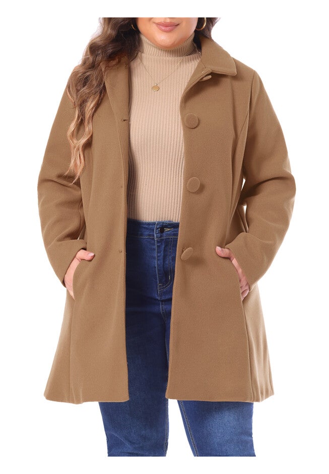 CLASSIC SINGLE BREASTED PEA TRENCH LONG COAT, Camel / Brown, alternate image number 1