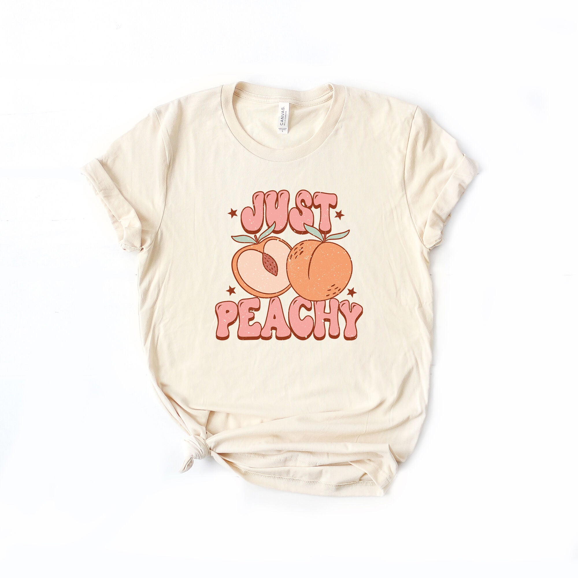 Just Peachy Colorful Peach Short Sleeve Graphic Tee, Cream / Cream, hi-res image number 0