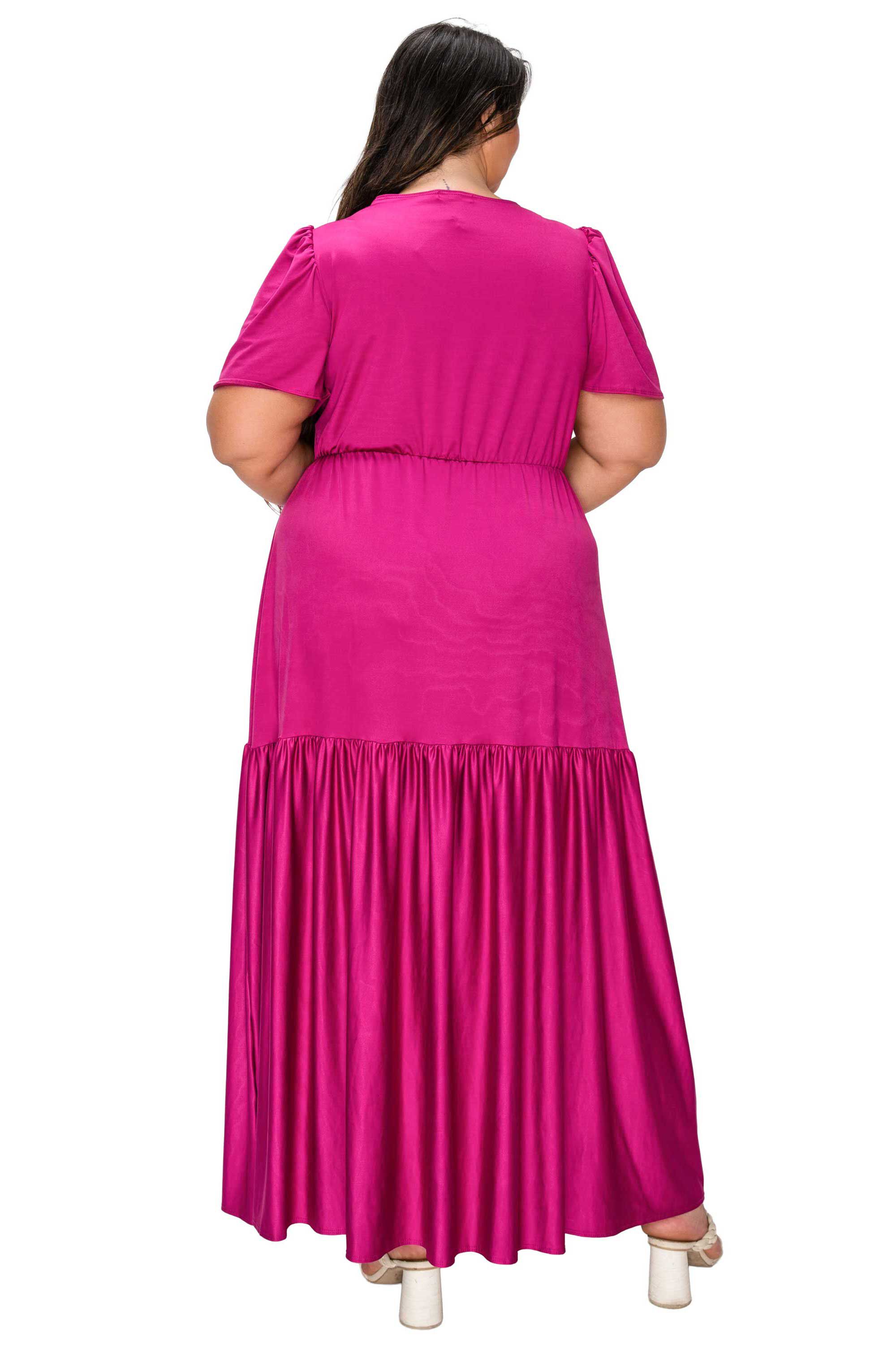 Violetta Tiered Surplice Dress, Magenta / Magenta, alternate image number 2