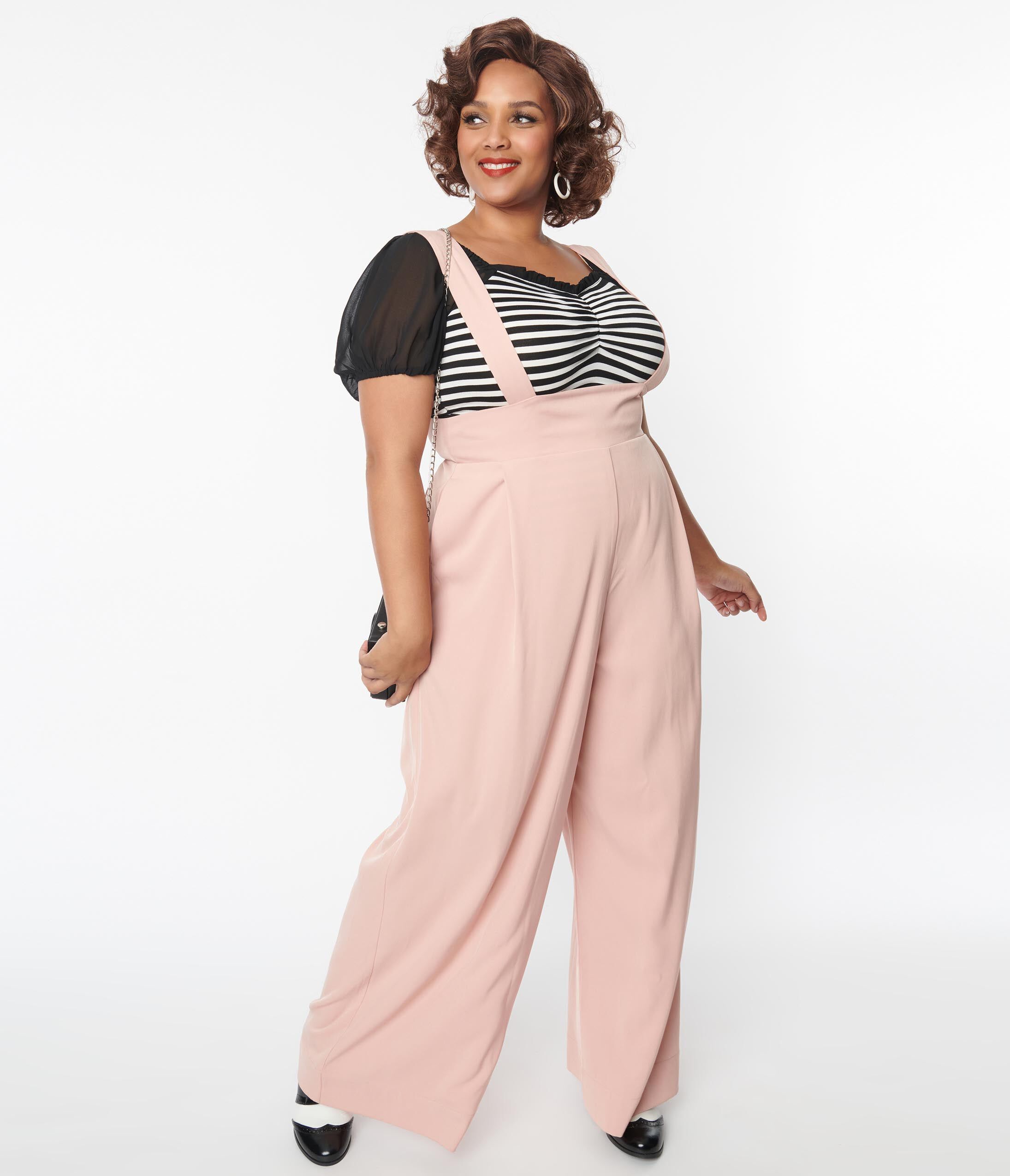 Unique Vintage Blush Rochelle Suspender Pants, Pink / Pink, alternate image number 3