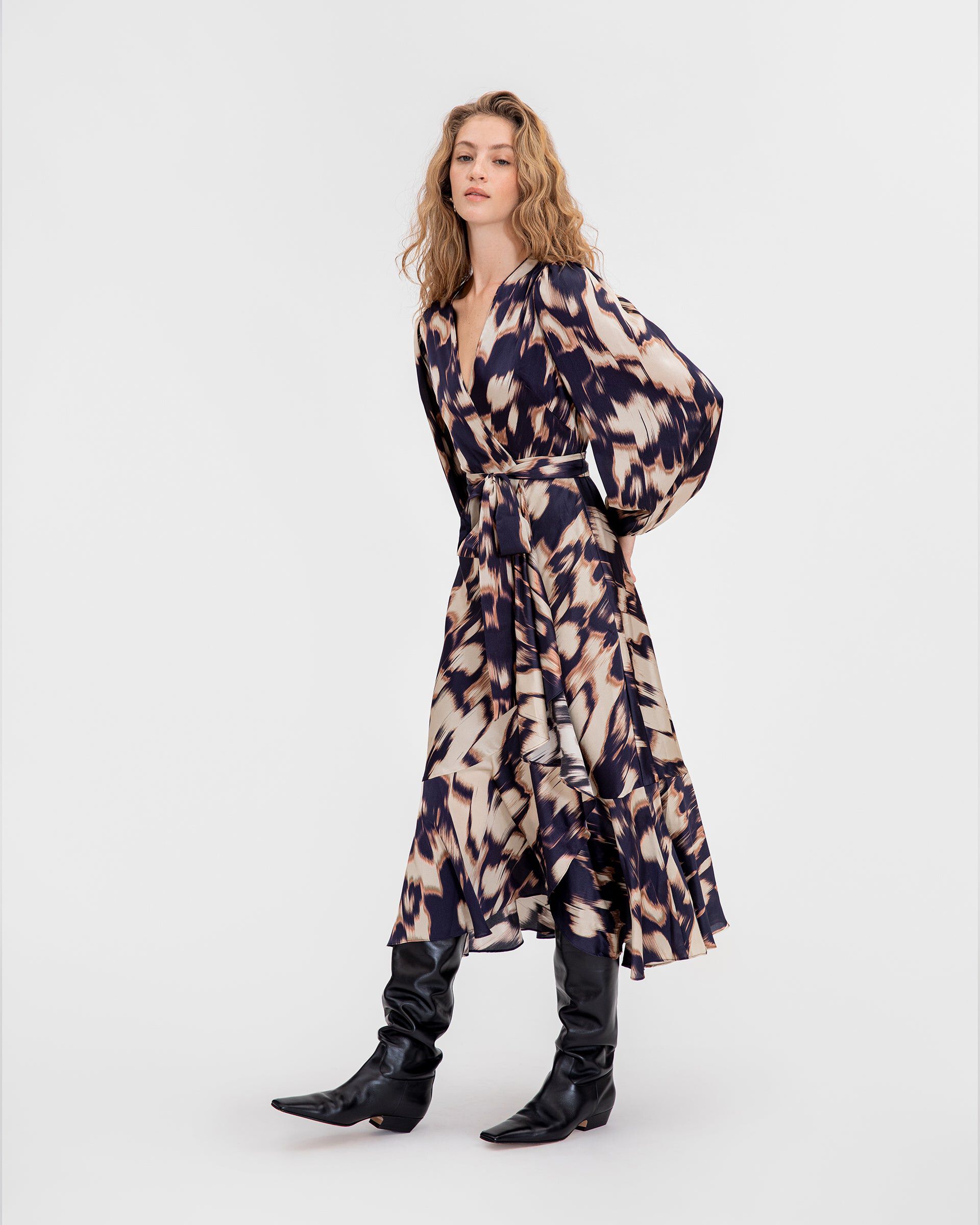 Long Sleeve Blaire Dress, CreamMaritime BlueTan / Navy, alternate image number 2