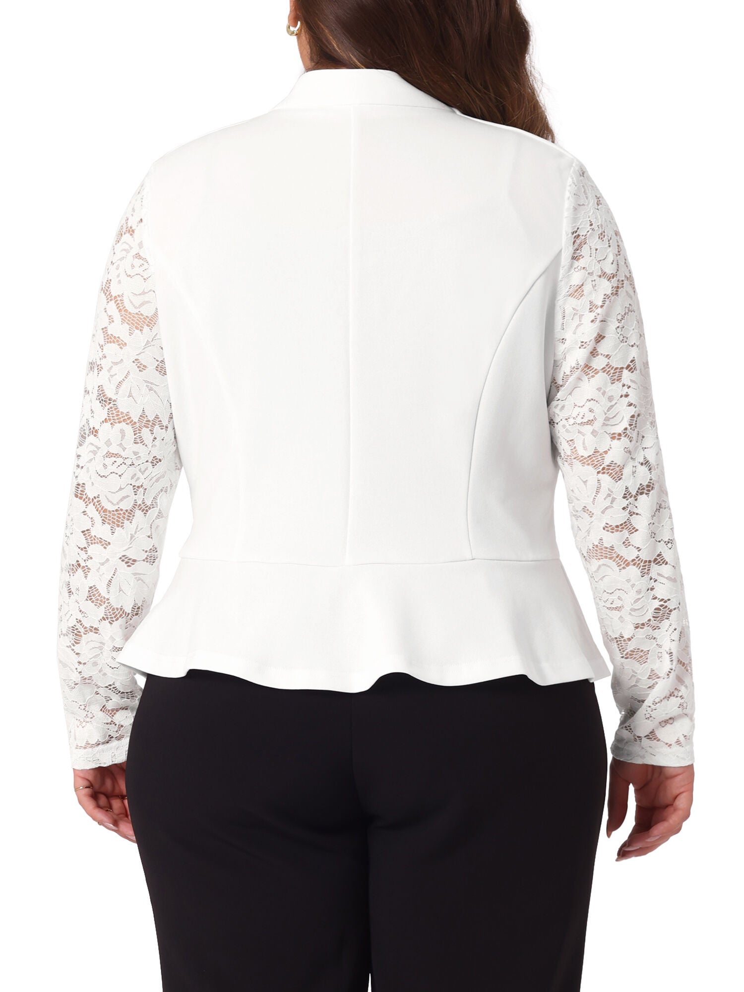 LACE OPEN FRONT CROPPED SHRUG BOLERO BLAZER, White / White, alternate image number 3