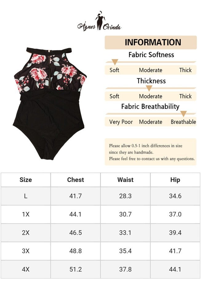 Bikini Swimsuit Floral Swimwear Flattering High Waisted, Black / Black, alternate image number 4