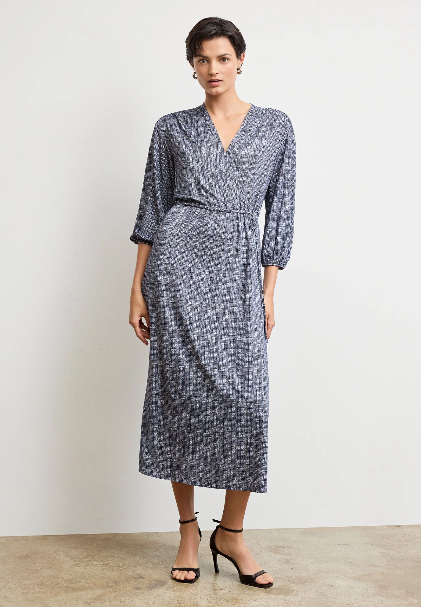 Hope Wrap Dress - Printed Jersey, Blueprint Sketch / Dusty Blue, alternate image number 3
