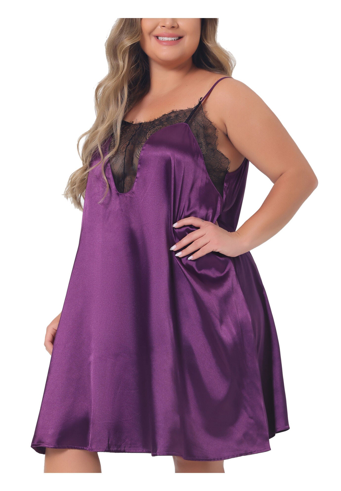 Lace Nightgown Spaghetti Lounge Sleep Dress, Purple / Purple, alternate image number 1