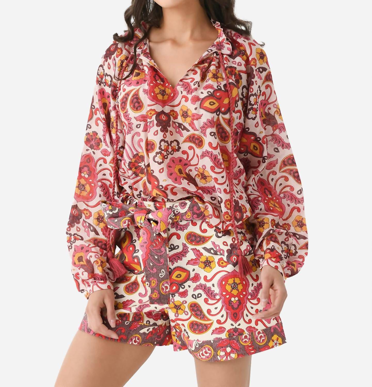 JUNIPER OVERSIZED BLOUSE, Paisley Cream / Red, hi-res image number 0