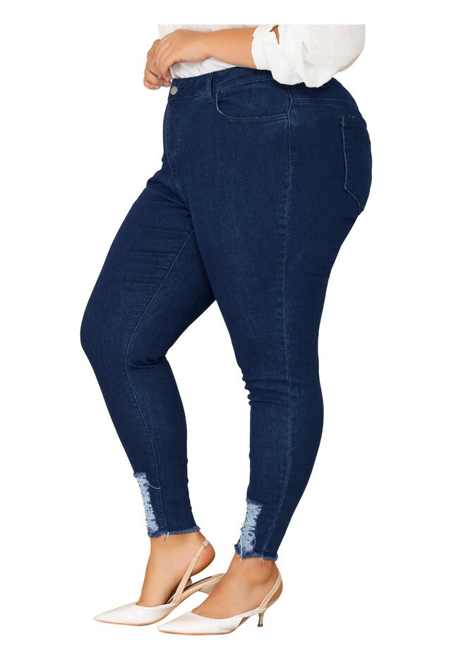Mid Rise Stretchy Ripped Washed Skinny Jeans, Blue / Navy, alternate image number 2
