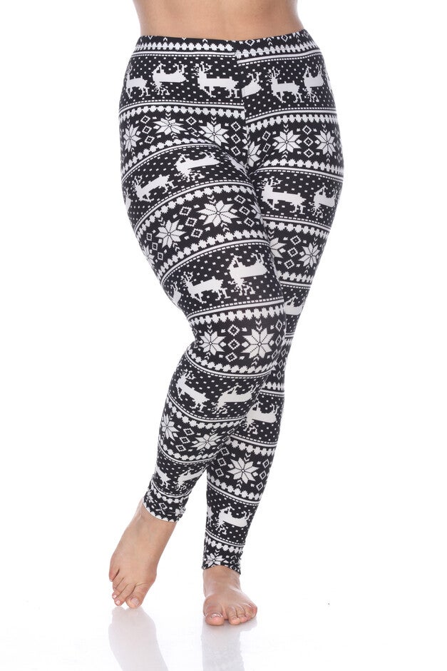 Printed Leggings, Black White Reindeer / Black, hi-res image number 0
