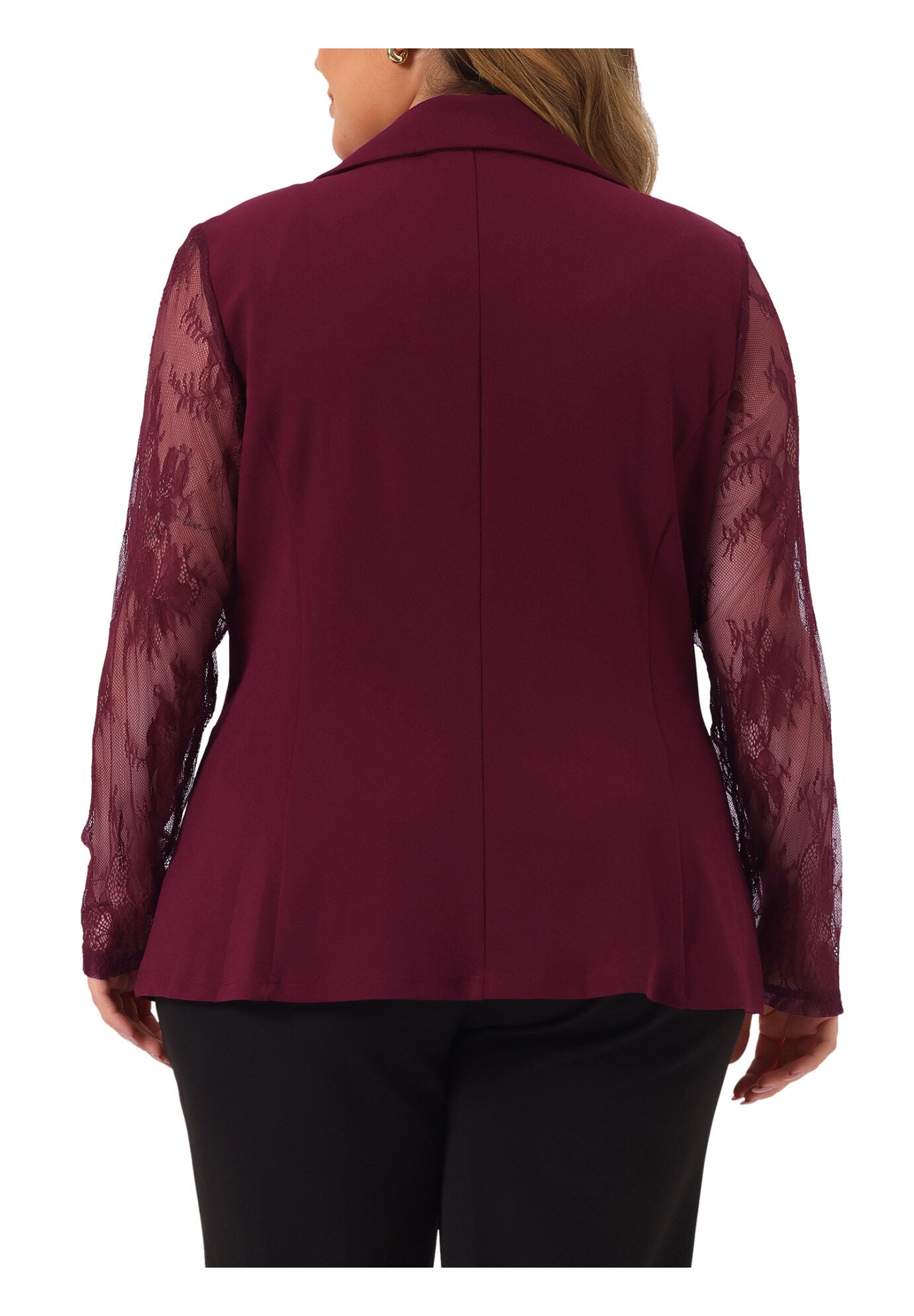 NOTCH LAPEL LACE FRONT BLAZER JACKET, Red / Red, alternate image number 3