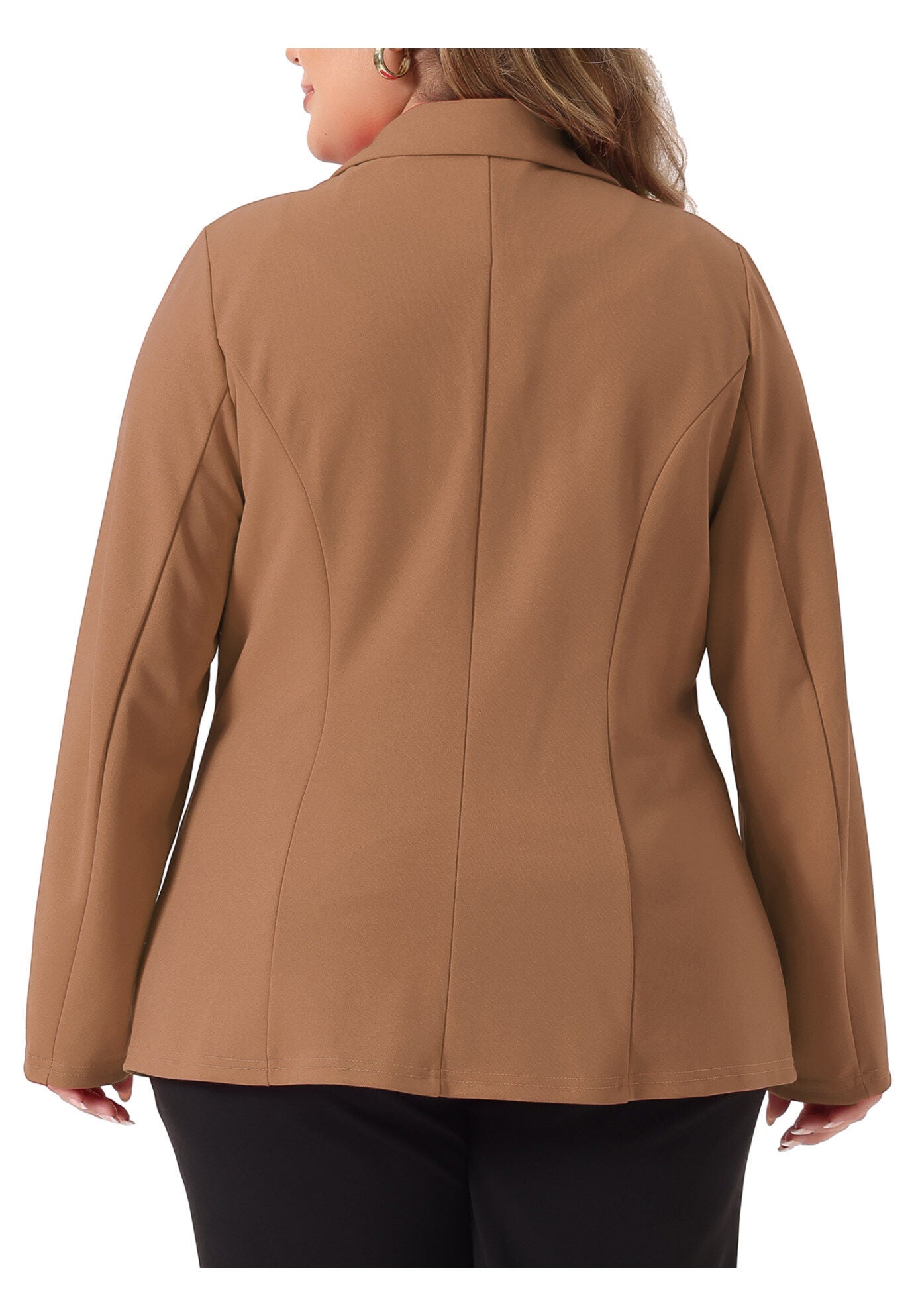 NOTCHED LAPEL V NECK WORK SUIT BLAZER, Brown / Brown, alternate image number 3