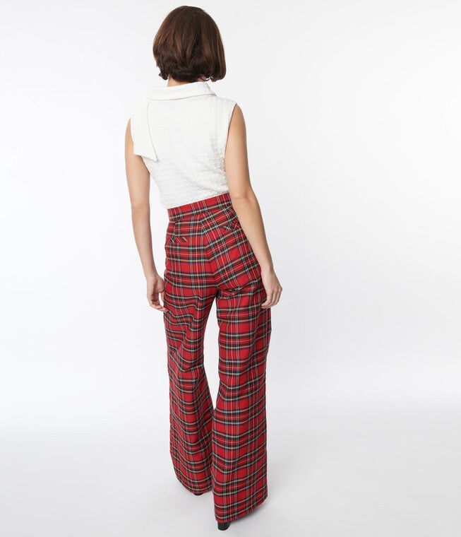 Smak Parlour Red Plaid Wide Leg Trousers, Red Plaid / Red, alternate image number 3
