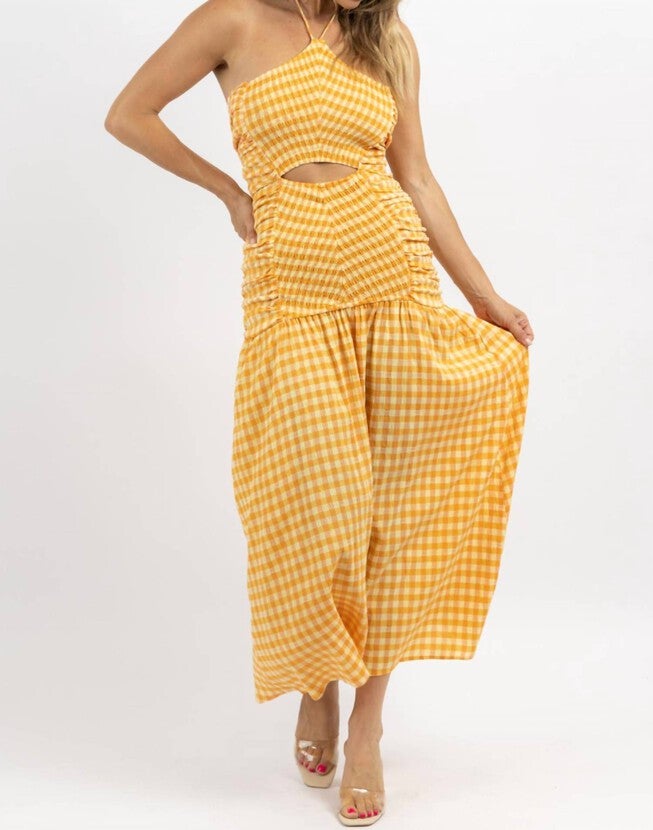 LOLITA GINGHAM SMOCK MAXI DRESS IN ORANGE, , alternate image number null