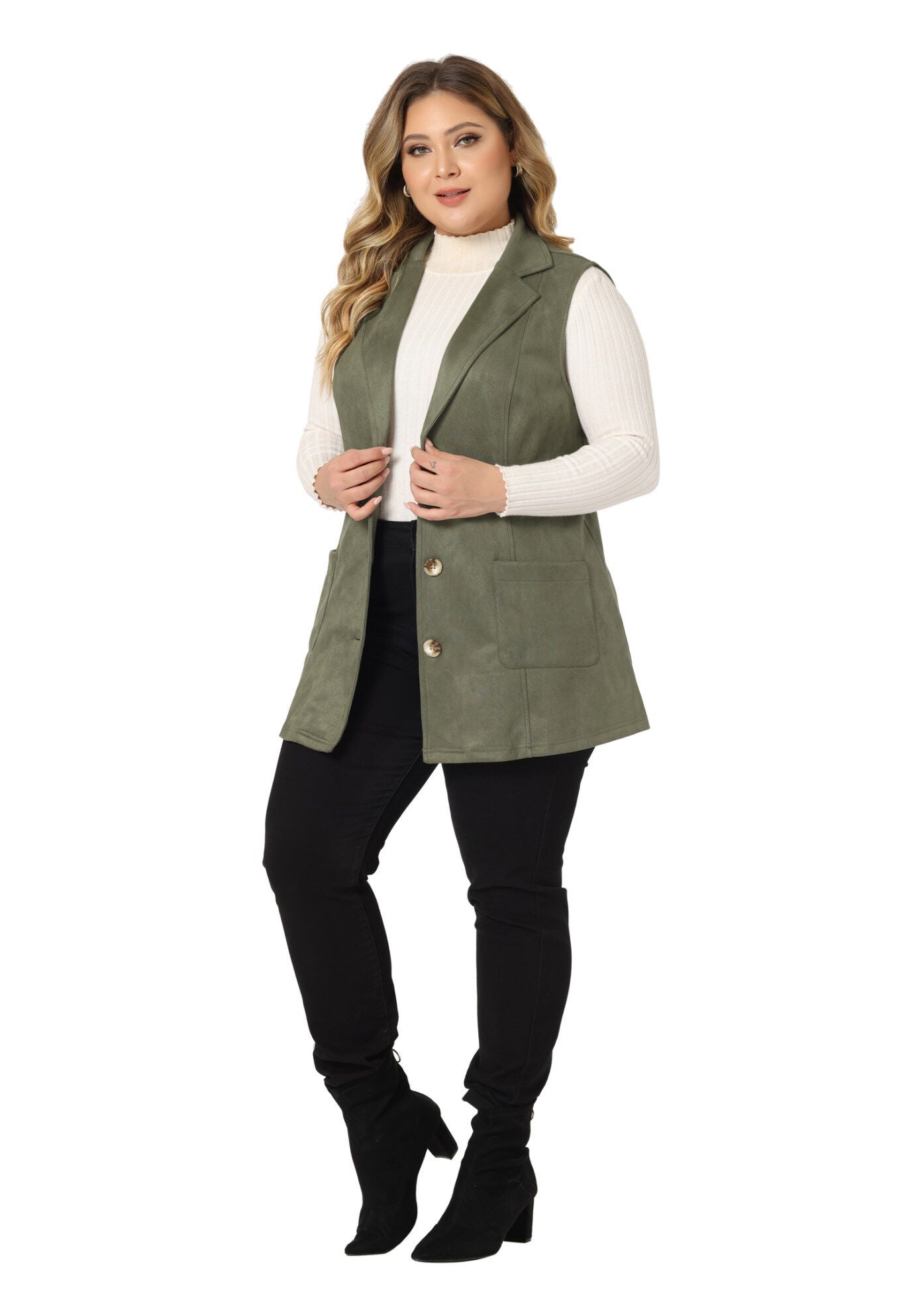 Lapel Suede Utility Vest, Green / Olive Green, hi-res image number 0