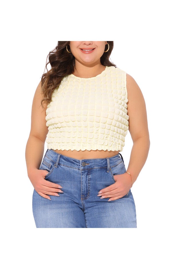 Summer Crew Neck Sleeveless Shirt Cami Cropped Tank Top, Beige / Beige, alternate image number 4