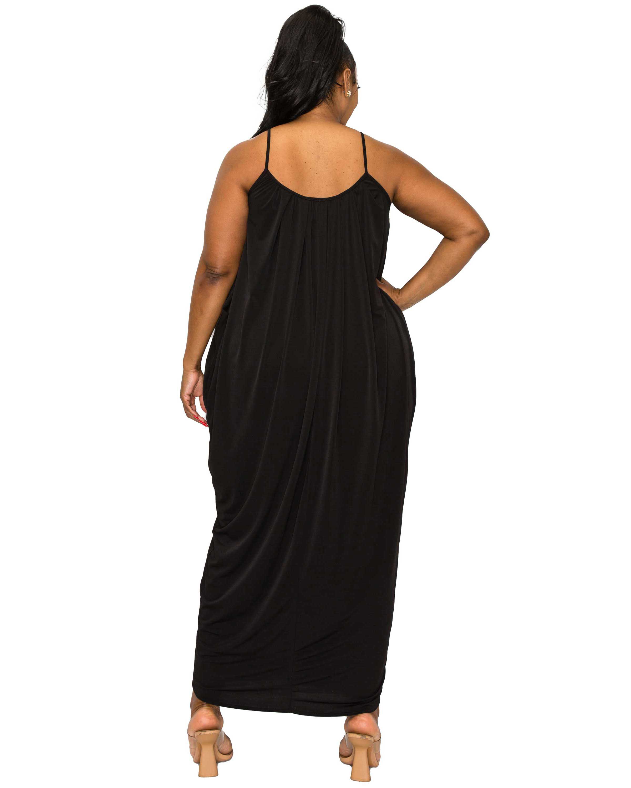 ADORA RUCHED SPAGHETTI STRAP DRESS, Black / Black, alternate image number 1