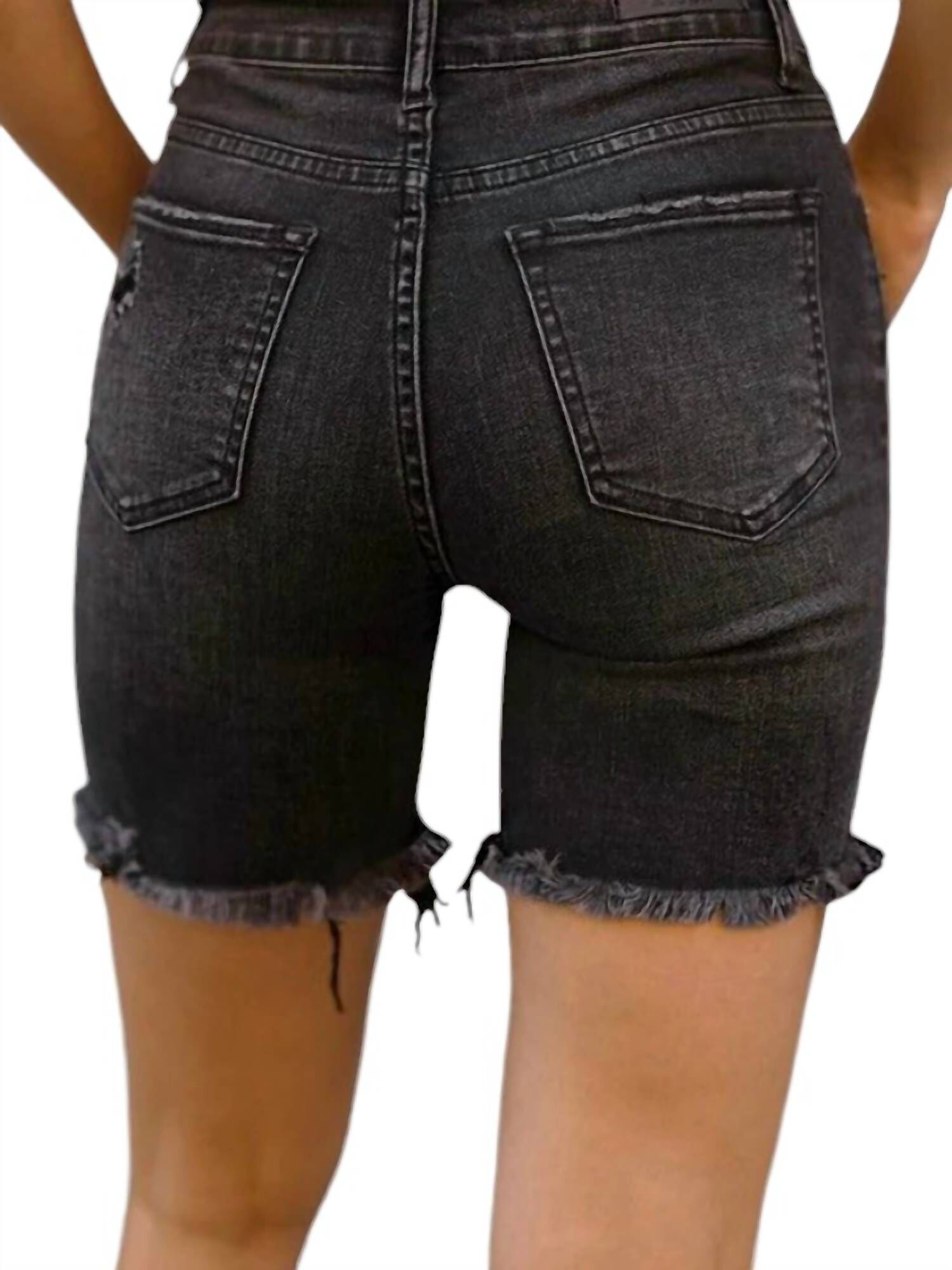 High-Waisted Washed Distressed Shorts, Black / Black, alternate image number 1