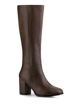 Round Toe Block Heels Knee High Boots