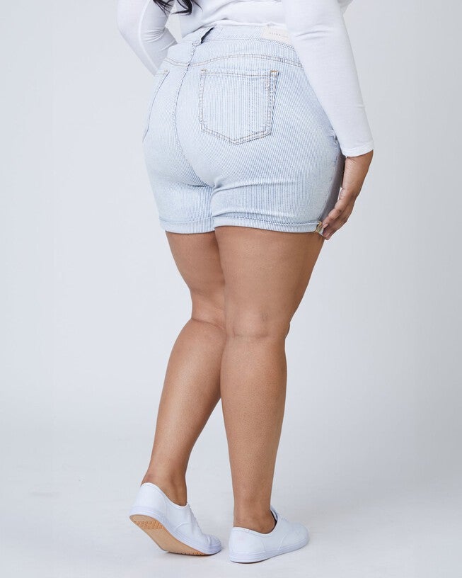 Mid Rise Shorts - Denim Stripes, DENIM STRIPES / Light Blue, alternate image number null
